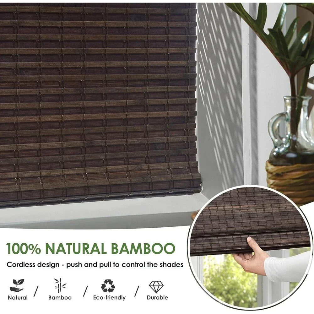 LazBlinds Cordless Bamboo Blinds Roman Shades 28.”x64” Espresso